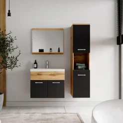 Badmeubelsets-Badplaats Badkamermeubel Set Montreal 60 x 35 cm - Eiken met Zwart - Badmeubel