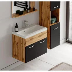 Badmeubelsets-Badplaats Badkamermeubel Set Montreal 60 x 35 cm - Eiken met Zwart - Badmeubel