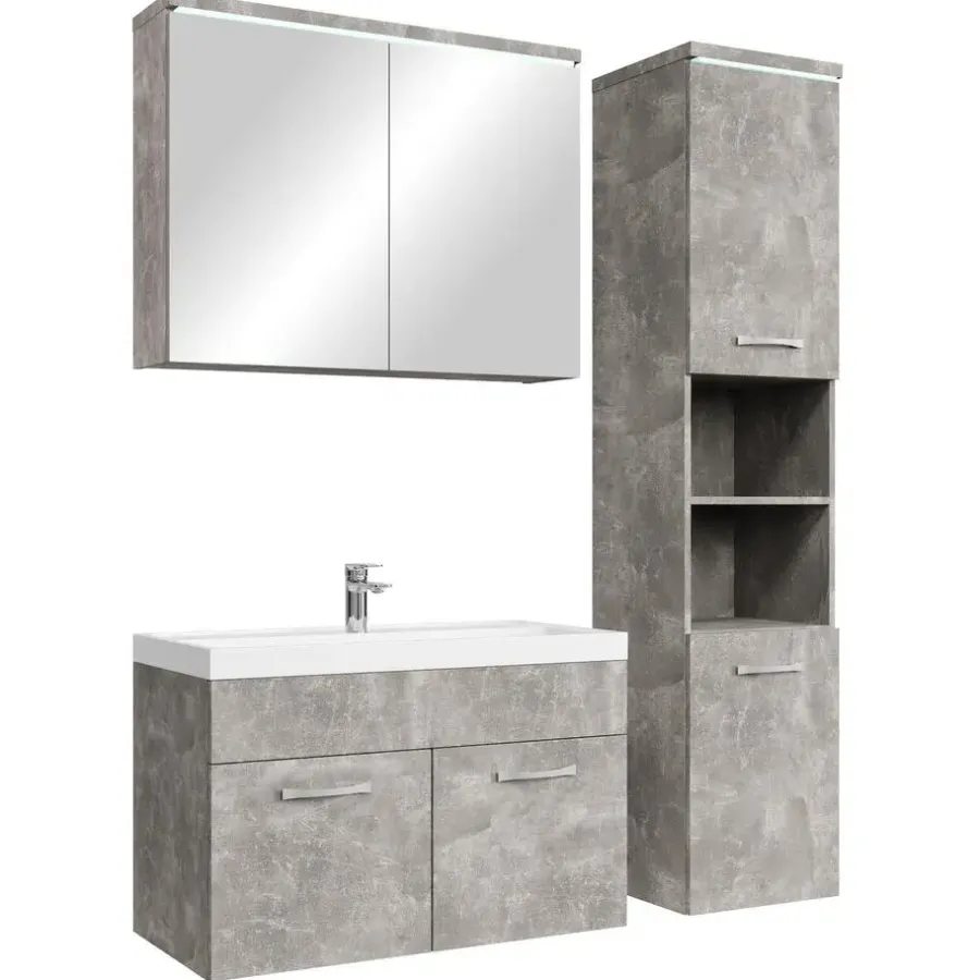 Badplaats Badkamermeubel Set Paso 80 x 40 cm - Beton Grijs - Badmeubel met