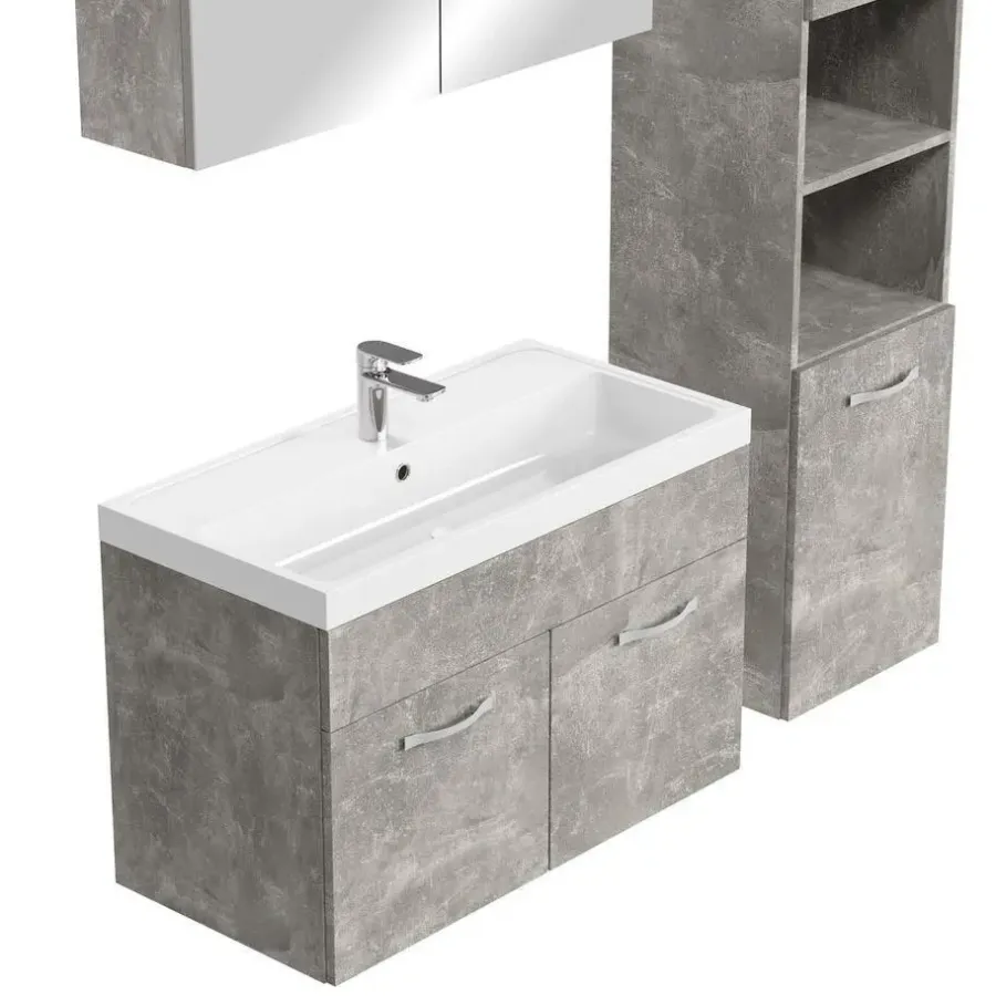 Badplaats Badkamermeubel Set Paso 80 x 40 cm - Beton Grijs - Badmeubel met