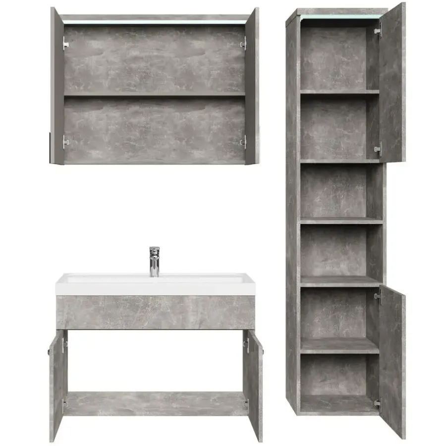 Badplaats Badkamermeubel Set Paso 80 x 40 cm - Beton Grijs - Badmeubel met