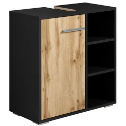 Wastafelkasten-Badplaats Wastafel Onderkast Neptunus 60 x 28 x 60 cm - Eiken met Zwart -