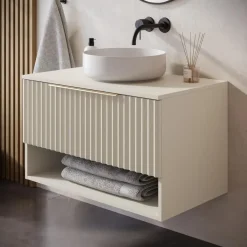 Badplaats Wastafelkast Kelo 80 cm - Beige - Badmeubel met 1 Lade en Open Vak