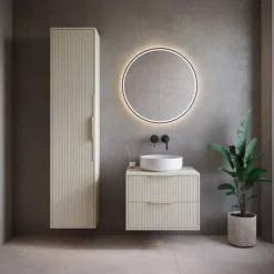 Wastafelkasten-Badplaats Wastafelkast Rimini 60 cm – Beige – Hangend Badmeubel met 2 Lades en