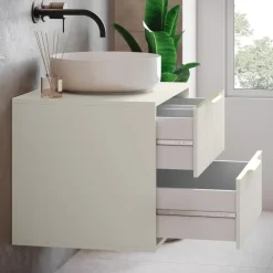 Badplaats Wastafelkast Rimini 80 cm – Beige – Hangend Badmeubel met 2 Lades en
