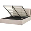 2-Persoons Bedden-Beliani BAJONNA - Bed met opbergruimte - Beige - 160 x 200 cm - Fluweel