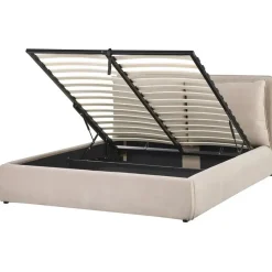 2-Persoons Bedden-Beliani BAJONNA - Bed met opbergruimte - Beige - 160 x 200 cm - Fluweel