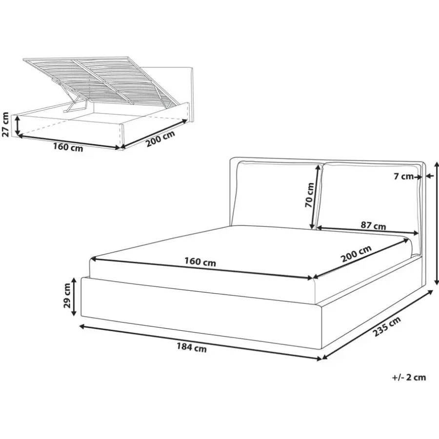 2-Persoons Bedden-Beliani BAJONNA - Bed met opbergruimte - Beige - 160 x 200 cm - Fluweel