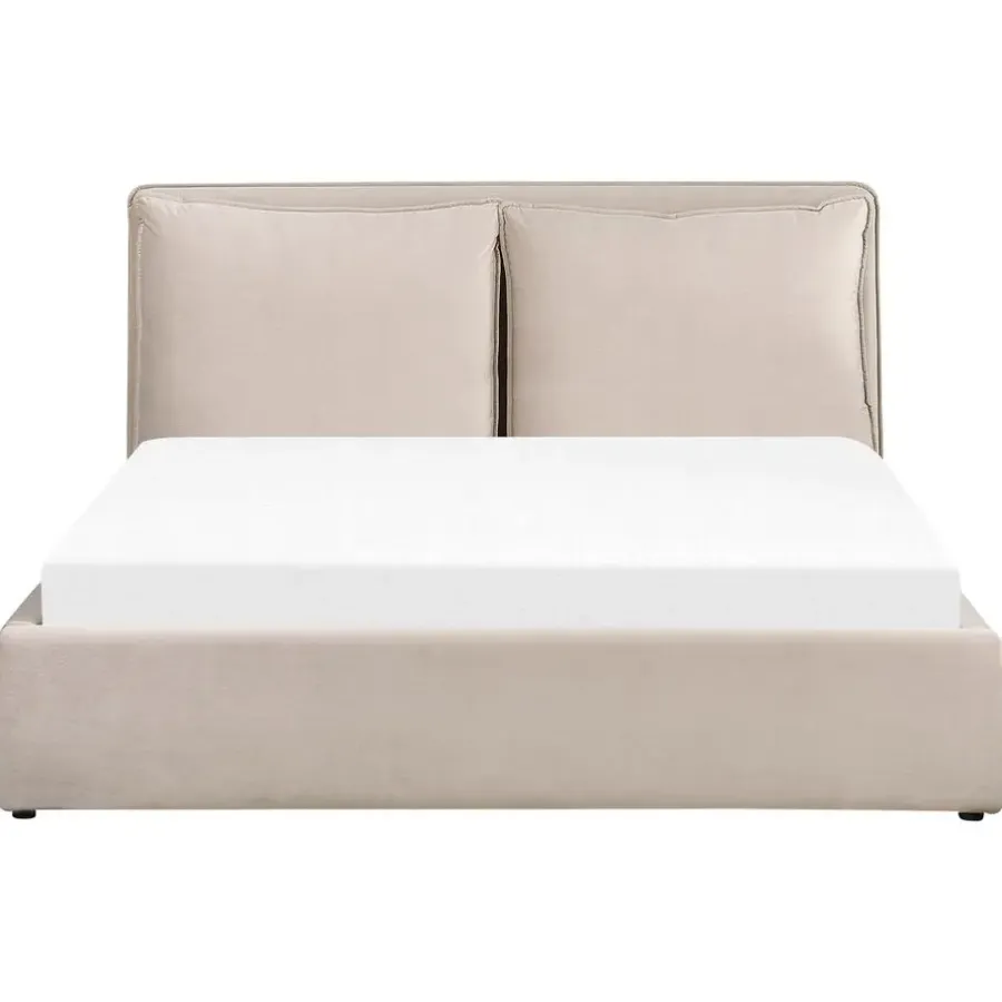 2-Persoons Bedden-Beliani BAJONNA - Bed met opbergruimte - Beige - 160 x 200 cm - Fluweel