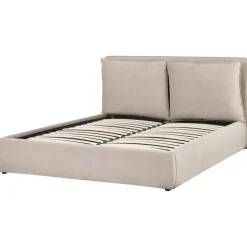 2-Persoons Bedden-Beliani BAJONNA - Bed met opbergruimte - Beige - 160 x 200 cm - Fluweel