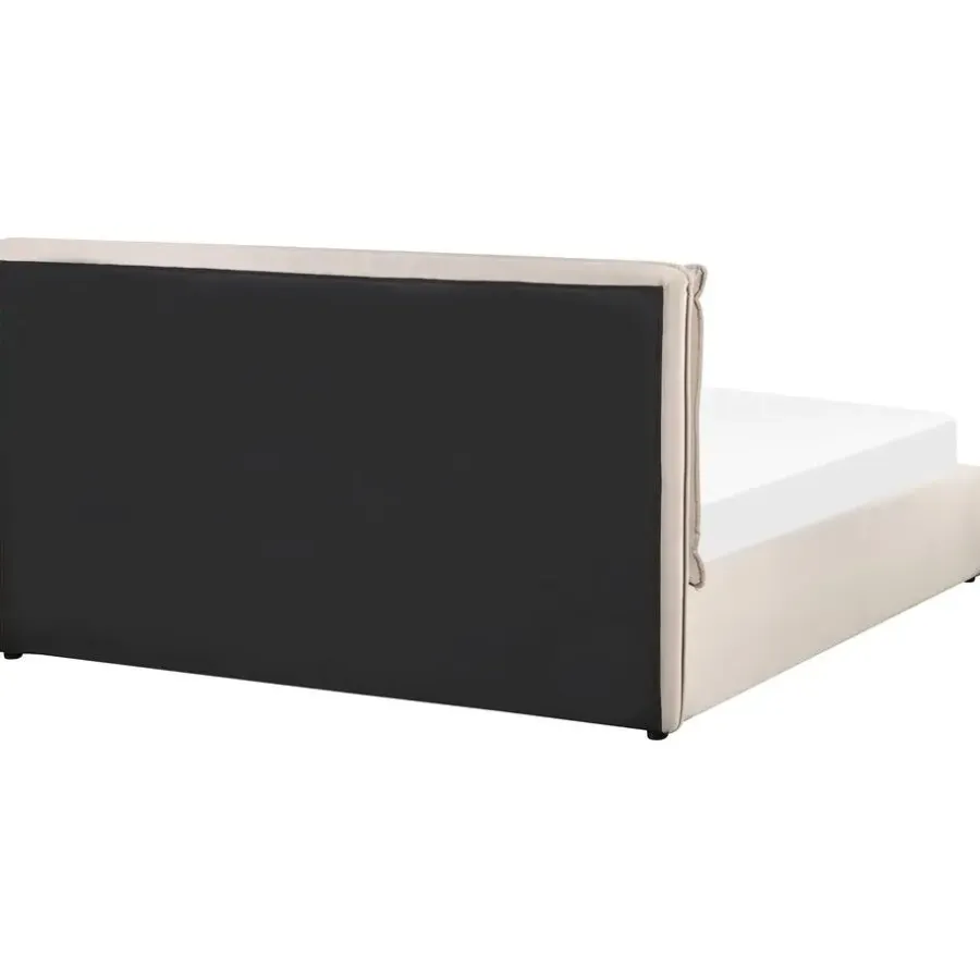 2-Persoons Bedden-Beliani BAJONNA - Bed met opbergruimte - Beige - 160 x 200 cm - Fluweel