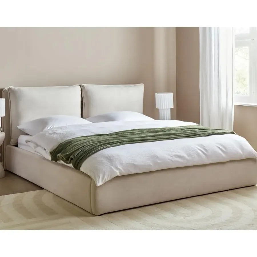 Beliani BAJONNA - Bed met opbergruimte - Lichtbeige - 180 x 200 cm - Polyester