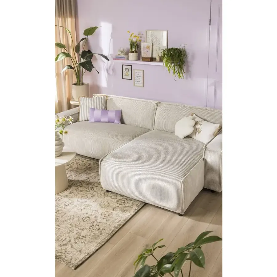 Hoekbanken-Leen Bakker Bank Brooklyn met chaise longue rechts - Soop - crème