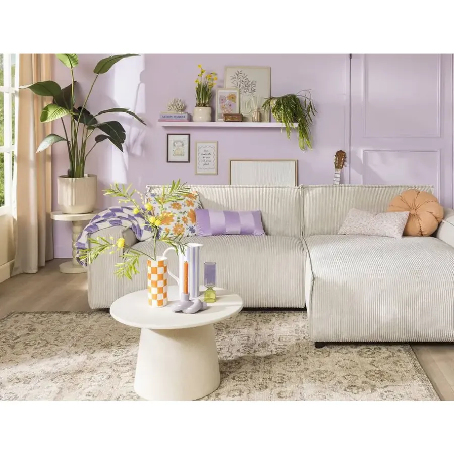 Hoekbanken-Leen Bakker Bank Brooklyn met chaise longue rechts - Soop - crème