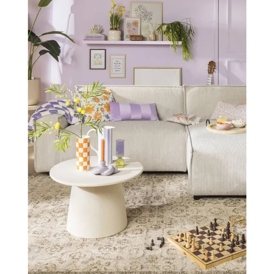 Hoekbanken-Leen Bakker Bank Brooklyn met chaise longue rechts - Soop - crème