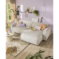 Hoekbanken-Leen Bakker Bank Brooklyn met chaise longue rechts - Soop - crème