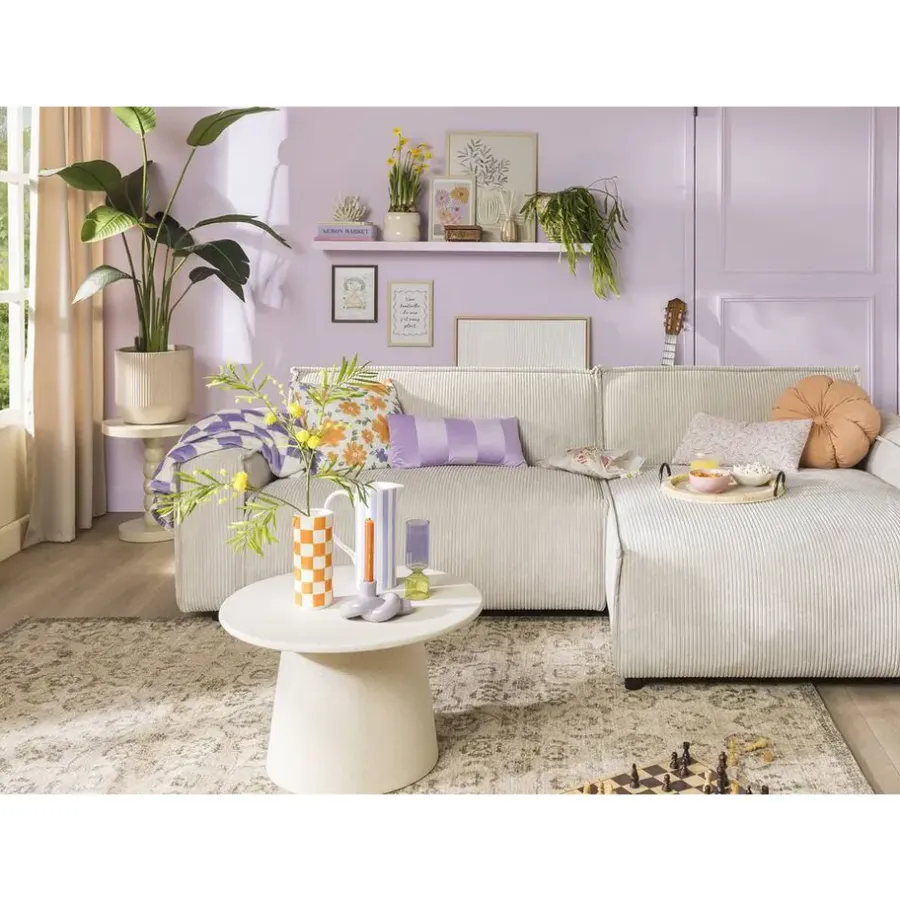 Hoekbanken-Leen Bakker Bank Brooklyn met chaise longue rechts - Soop - crème