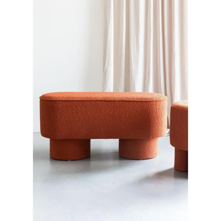 Hockers En Voetenbanken-Giga Living Bankje Rood Bouclé - 93x35x45cm - Halbankje - Marcos
