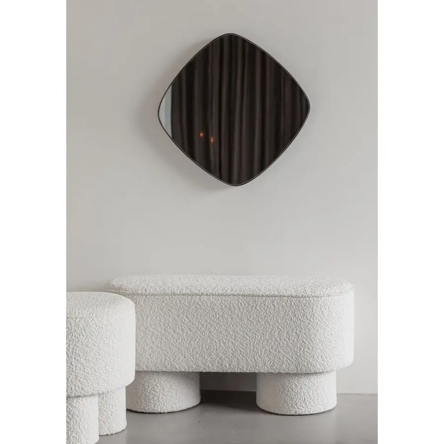 Hockers En Voetenbanken-Giga Living Bankje Wit Bouclé - 93x35x45cm - Halbankje - Marcos
