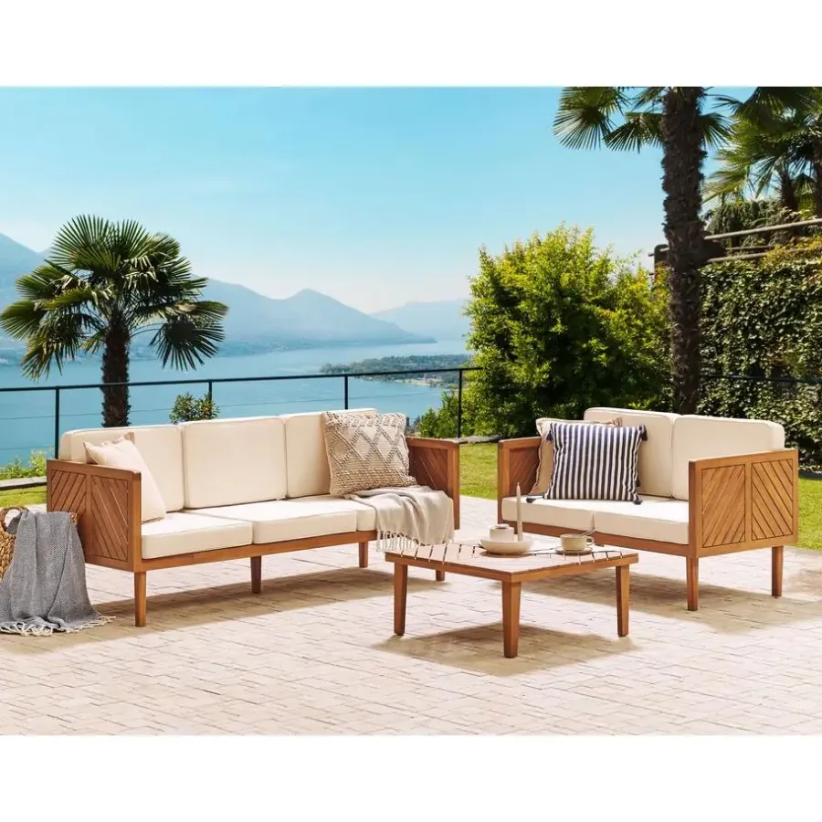 Loungebanken-Beliani BARATTI - Driezitsbank - Lichte houtkleur - Acaciahout