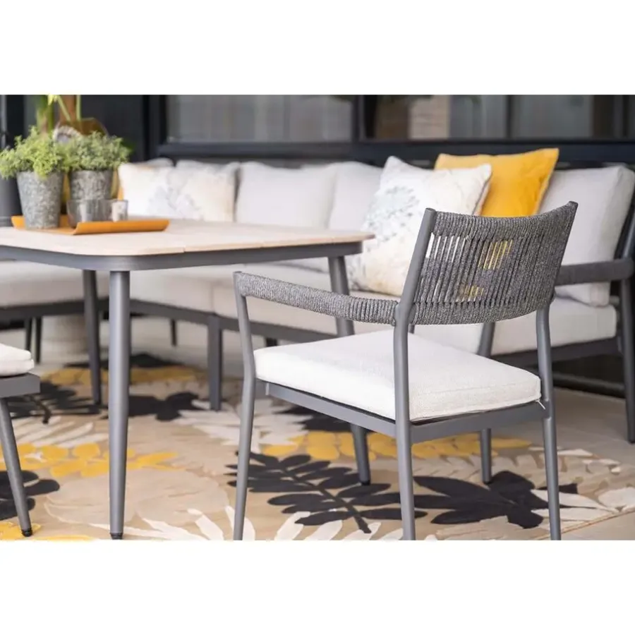 Tuinstoelen-Garden Impressions Barcelona dining fauteuil - c. black - dark grey - valley sand