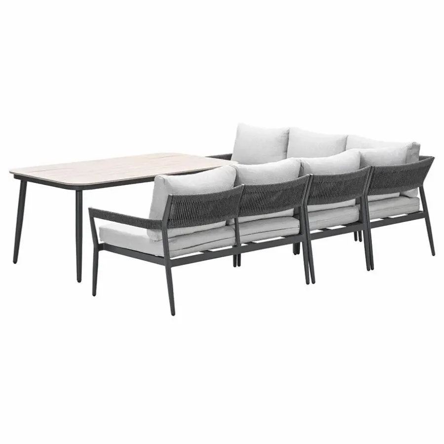 Garden Impressions Barcelona lounge-diningset -5-dlg. - c. black -dark grey - valley sand