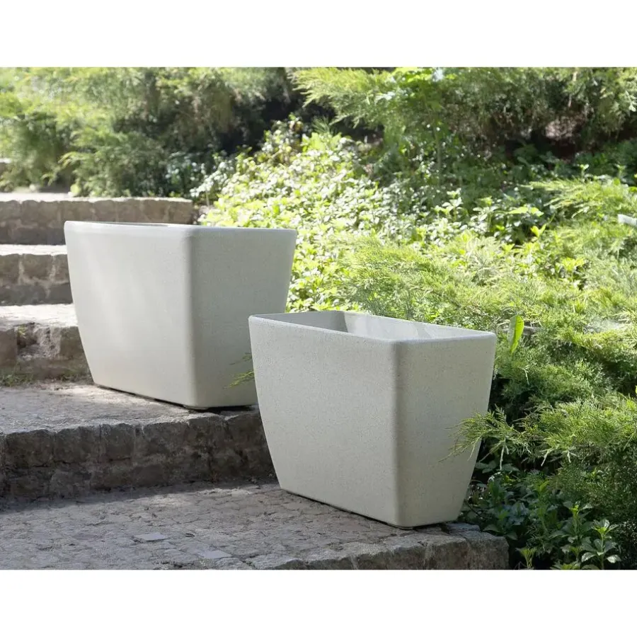 Bloempotten-Beliani BARIS - Bloempot set van 2 - Beige - Groot - Stenenmix