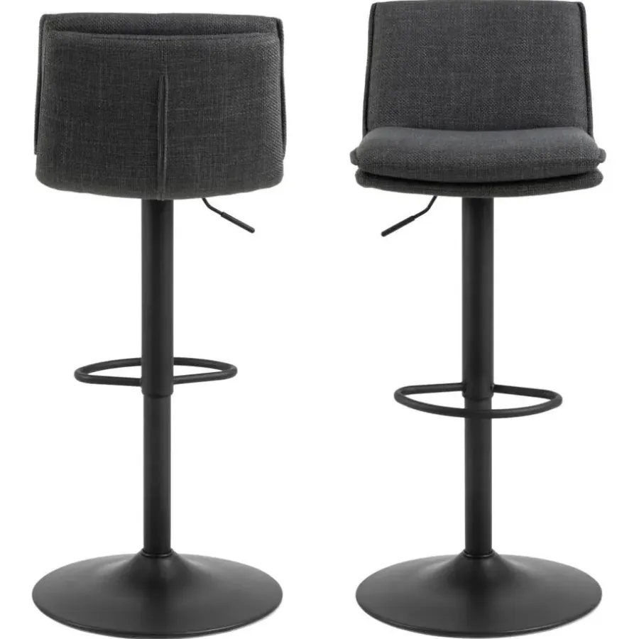 Giga Living Barkruk Donkergrijs Stof - Zithoogte 68-89cm - Tregoss - Set van 2