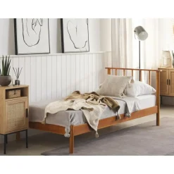 Beliani BARRET - Eenpersoonsbed - Lichte houtkleur - 90 x 200 cm - Dennenhout