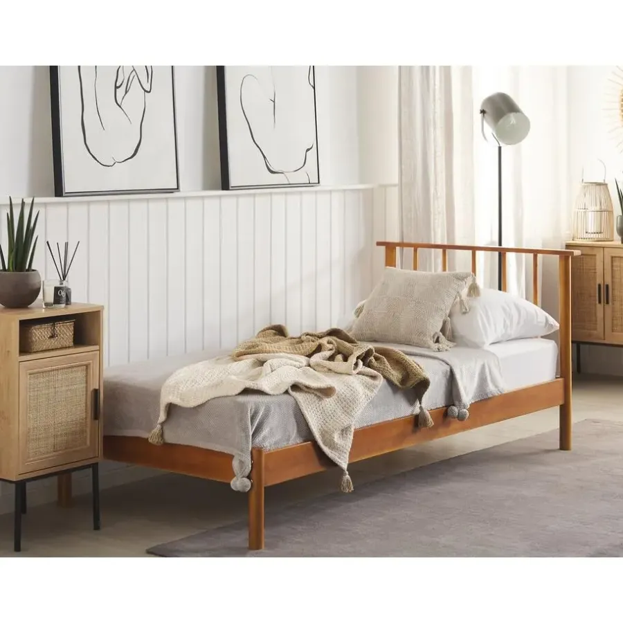 Beliani BARRET - Eenpersoonsbed - Lichte houtkleur - 90 x 200 cm - Dennenhout