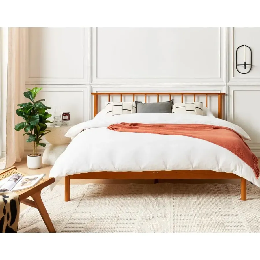 Beliani BARRET II - Tweepersoonsbed - Lichtbruin - 160 x 200 cm - Dennenhout