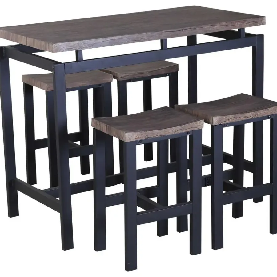 Poldimar Barset Mesin 120x60 met 4 barkrukken - bruin/zwart