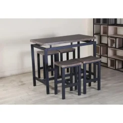 Poldimar Barset Mesin 120x60 met 4 barkrukken - bruin/zwart