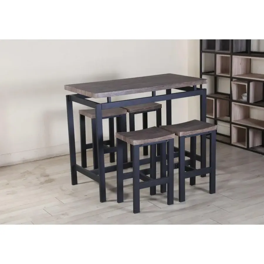 Poldimar Barset Mesin 120x60 met 4 barkrukken - bruin/zwart