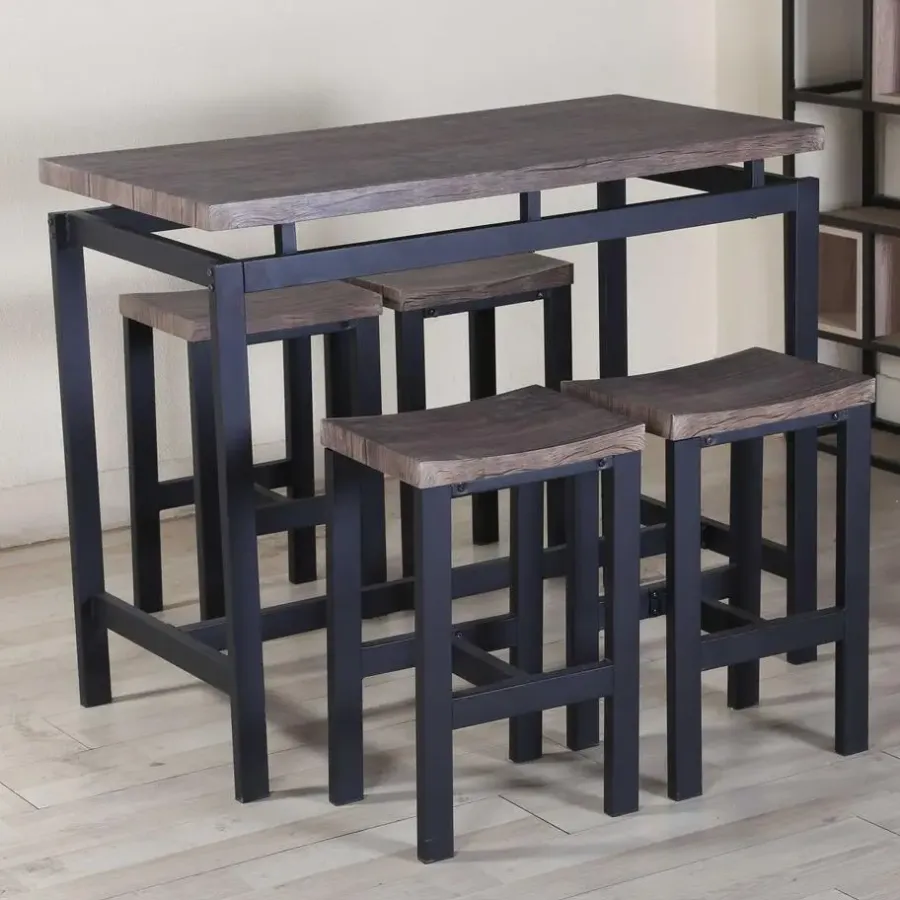 Poldimar Barset Mesin 120x60 met 4 barkrukken - bruin/zwart