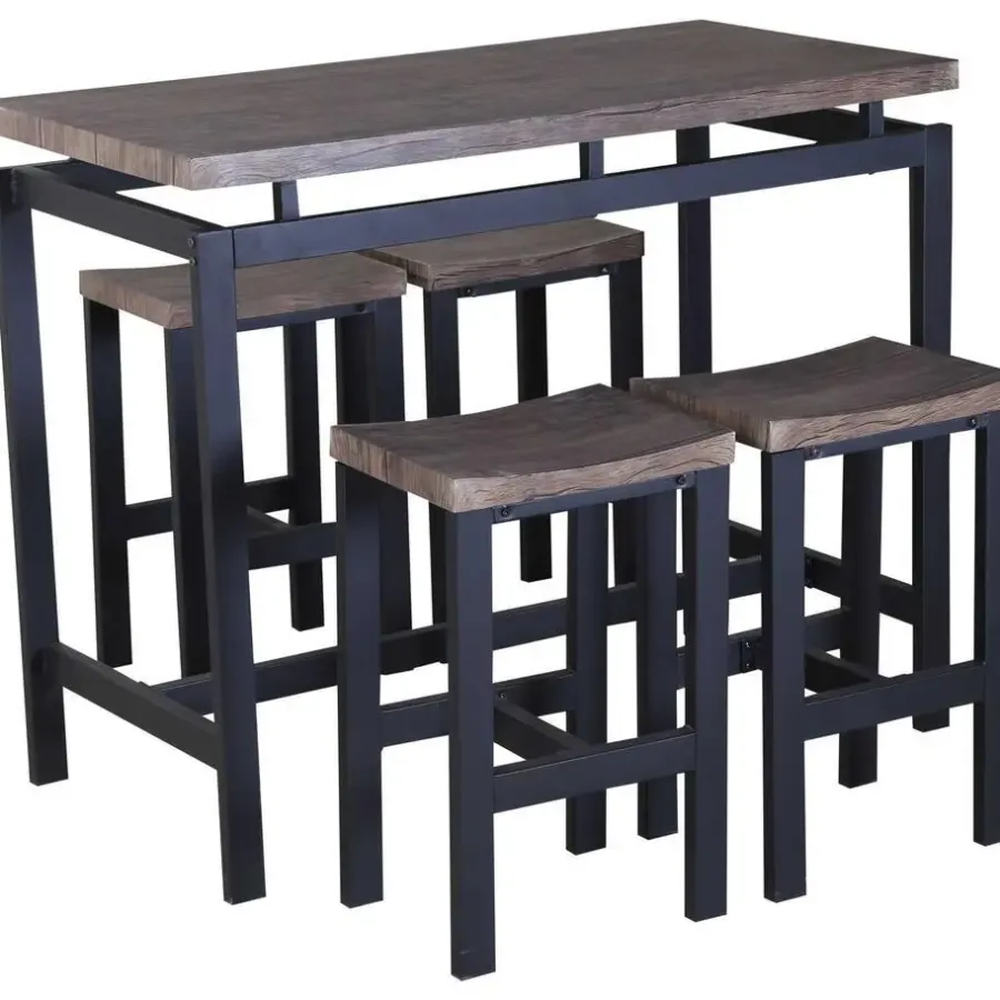 Poldimar Barset Mesin 120x60 met 4 barkrukken - bruin/zwart