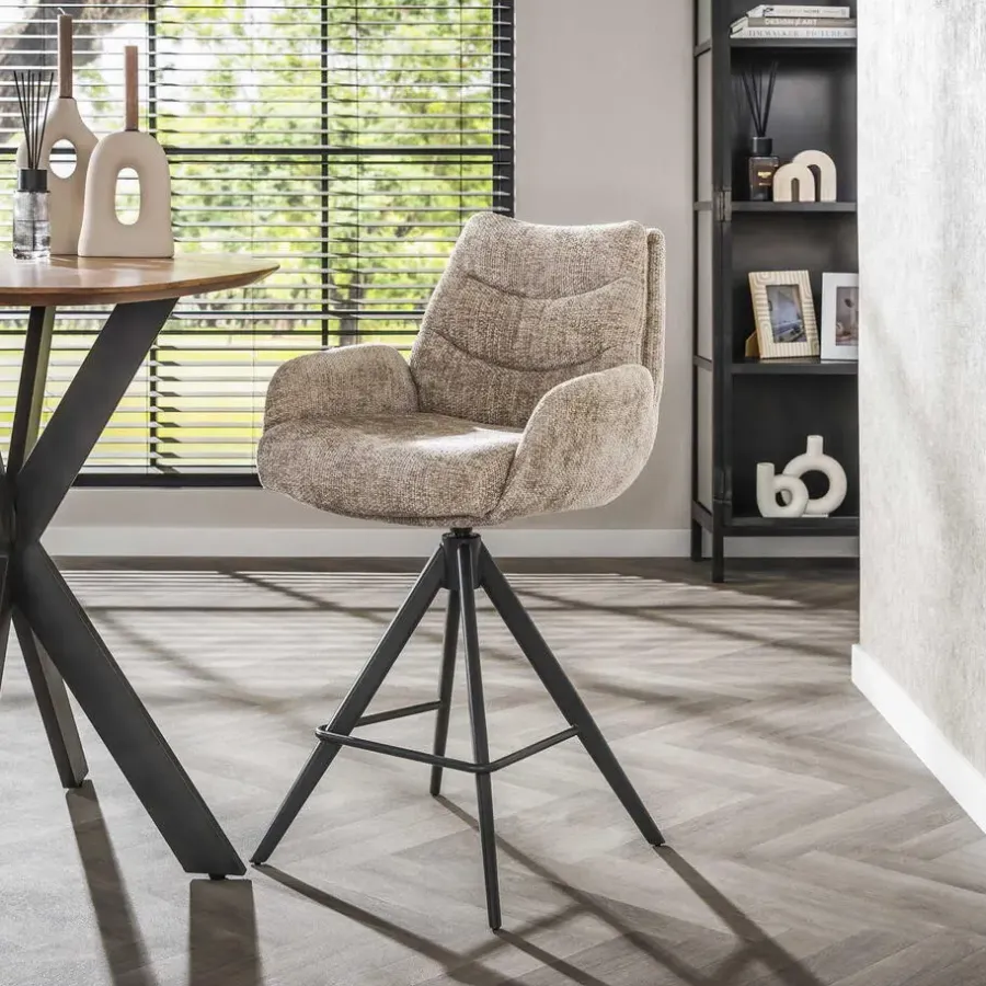 Barkrukken-Giga Living Barstoel Draaibaar - Zandkleur - Metaal - 66x67x90cm - Rich - Set van 2