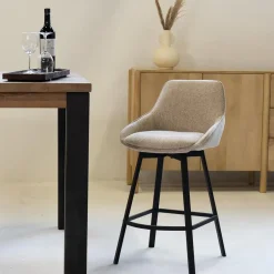 Barkrukken-Giga Meubel Barstoel Stof Taupe - Zithoogte 65cm - 50x49x89cm - Roos - Set van 2
