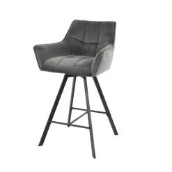 Barkrukken-Giga Living Barstoel Velvet Antraciet - Metaal - Draaibaar - 57x53x96cm - Set van 2