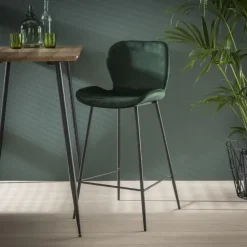 Giga Living Barstoel Velvet Groen - Zithoogte 67cm - Zwart Onderstel