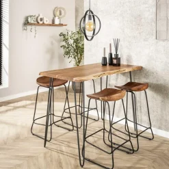 Bartafels-Giga Living Bartafel Hout 130cm - Boomstamtafel - Metalen Frame