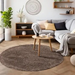 Hoogpolige Vloerkleden|Ronde Vloerkleden-Muratap Basic Rond Shaggy vloerkleed Taupe Hoogpolig - 200 CM ROND