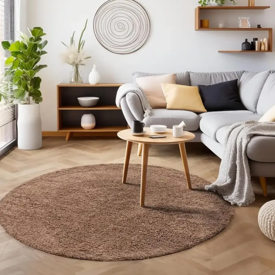 Muratap Basic Rond Shaggy vloerkleed Caramel Hoogpolig - 160 CM ROND