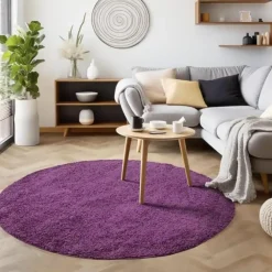 Muratap Basic Rond Shaggy vloerkleed Paars Hoogpolig - 200 CM ROND