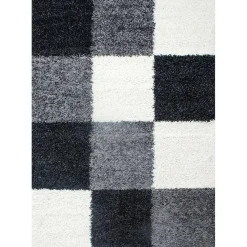 Muratap Basic Shaggy Geblokt vloerkleed Zwart / Wit Hoogpolig - 160x230 CM