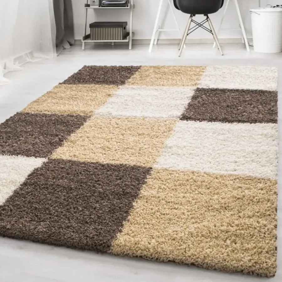 Hoogpolige Vloerkleden-Muratap Basic Shaggy Geblokt vloerkleed Bruin / Beige Hoogpolig - 160x230 CM