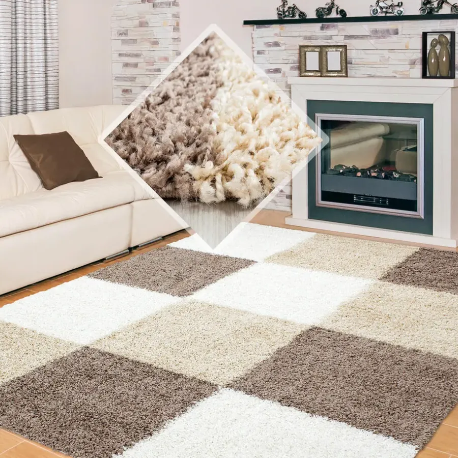 Hoogpolige Vloerkleden-Muratap Basic Shaggy Geblokt vloerkleed Bruin / Beige Hoogpolig - 160x230 CM