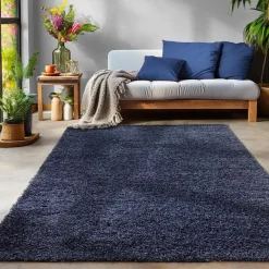 Hoogpolige Vloerkleden-Muratap Basic Shaggy vloerkleed Donker Blauw Hoogpolig - 140x200 CM