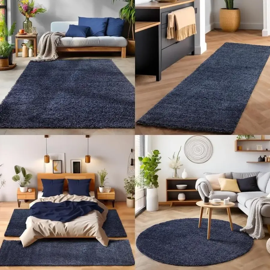 Muratap Basic Shaggy vloerkleed Donker Blauw Hoogpolig - 160x230 CM