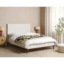 Twijfelaars-Beliani BAYONNE - Tweepersoonsbed - Wit - 140 x 200 cm - Fluweel